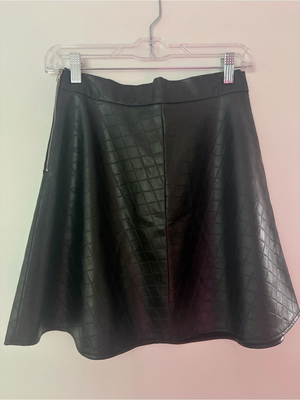 one clothing Black Flare Faux Leather Skater Skirt Size Medium